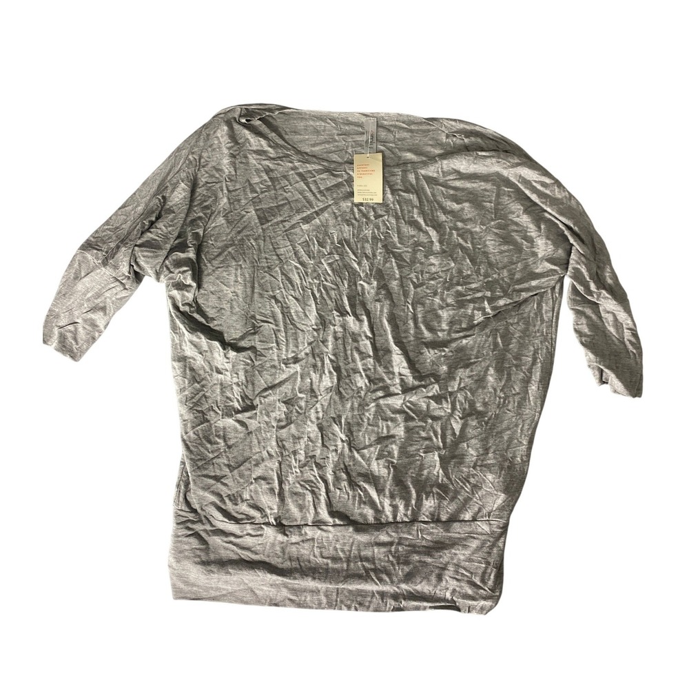 Simlu Womens Gray Heathered Dolman 3/4 Sleeve Tunic Top Size Small NWT